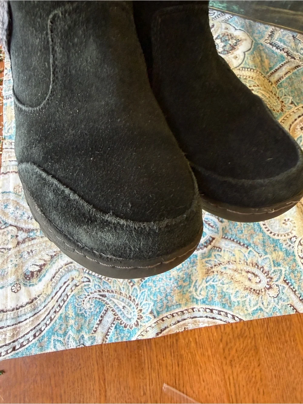 Khombu Iris Suede Ankle Boots Faux Fur Winter Side Zip Black Women’s 8M